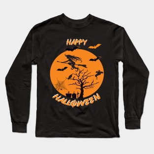 Moonlit Bat Cobweb Gravestone Ghost Spider Witch. Long Sleeve T-Shirt